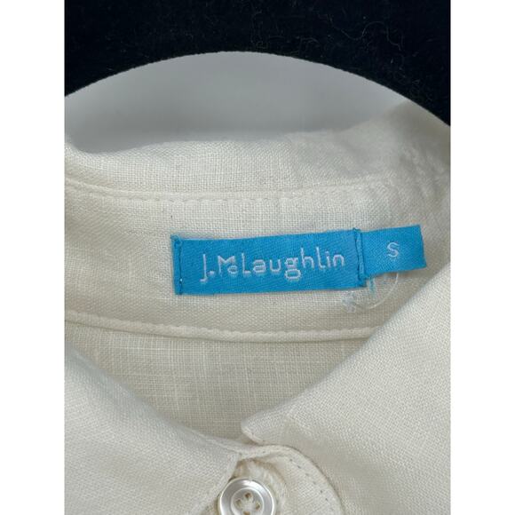 J. McLaughlin Fallon Blouse 100% Linen Off White Button Closure Accents Casual S - Picture 3 of 11